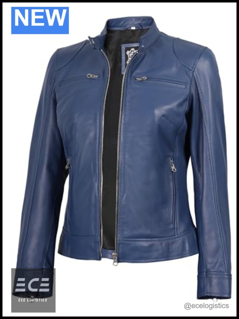 Genuine Lambskin Leather Jacket Cafe Racer Moto Biker Zip-Up Women